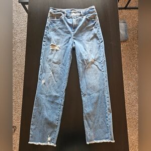 Express Jeans Straight Ankle High Rise Distressed 8L